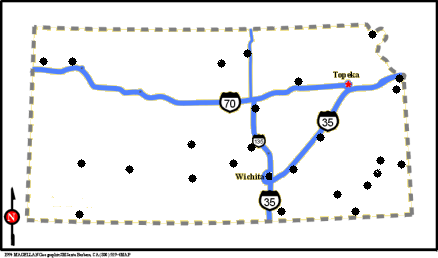 Kansas map with links to two-year colleges